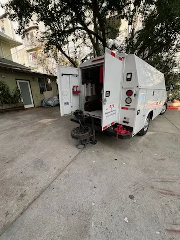 Magnet Plumbing service vehicle on-site for Sewer Line Repair in San Diego